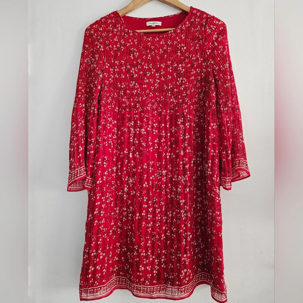 Max Studio Women's Lined Red Long Sleeve Floral Midi Dress Size XS - Picture 1 of 6